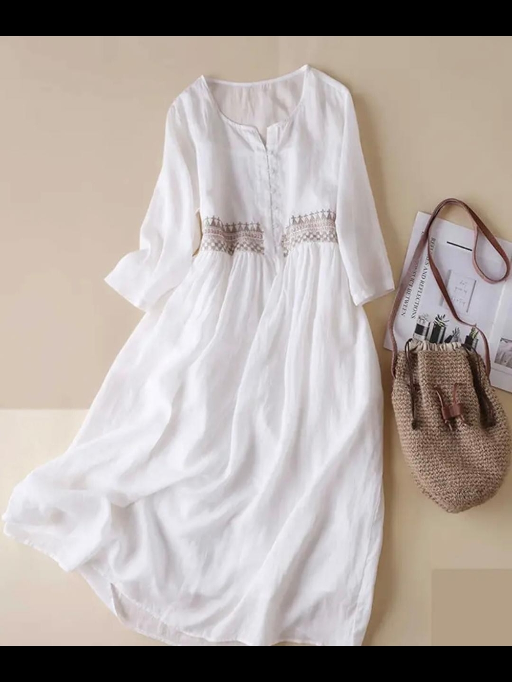 White Embroidered Waist Maxi Dress - Picture 5 of 7
